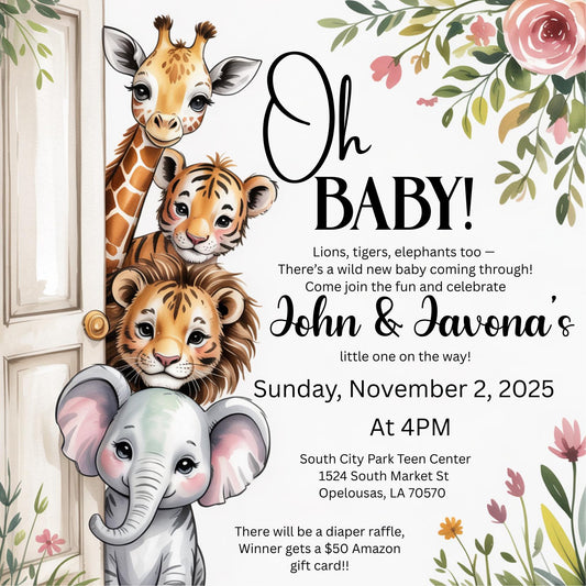 Editable Oh Baby Safari/Jungle Baby Shower Invitation