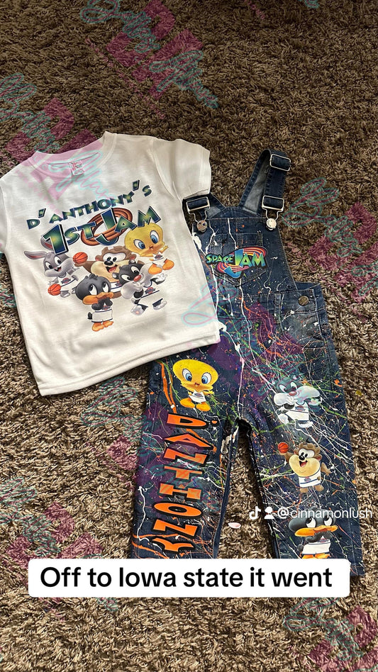 PLEASE READ DESCRIPTION Basketball Fun Cartoon Characters Birthday Overall Set